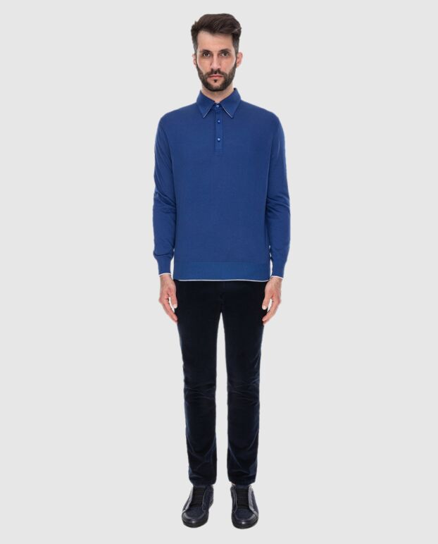 Stefano Ricci long sleeve polo shirt made of silk and cotton blue for men 172721 - photo 2