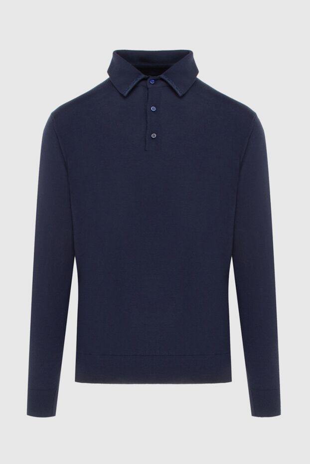 Stefano Ricci long sleeve polo from silk, cashmere and crocodile leather blue men's 172722 - photo 1