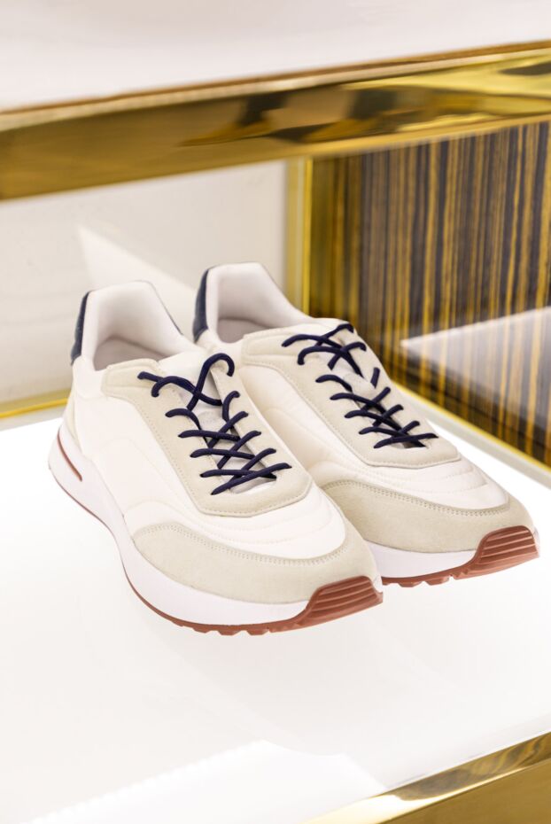 Loro Piana мужские комбинированные кроссовки week end walk в кремово-белом исполнении 172898 - фото 3