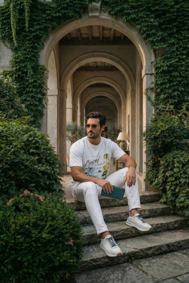 Loro Piana мужские комбинированные кроссовки week end walk в кремово-белом исполнении 172898 - фото 2