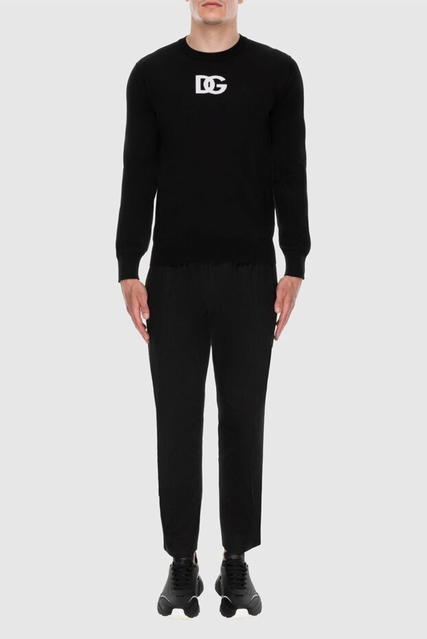 Dolce & Gabbana black men's crew neck jumper with white dg logo 172915 - photo 3
