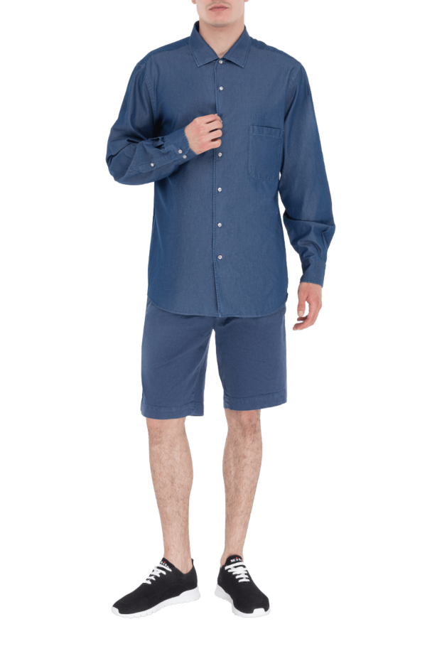 Loro Piana men's deluxe shirt in deep blue with a pocket on the chest
 173003 - photo 3