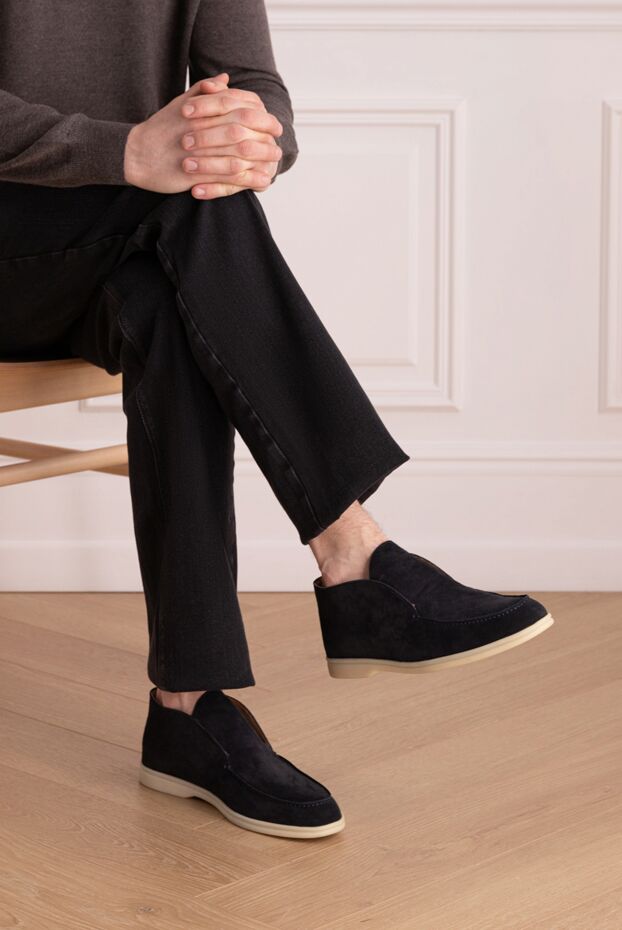 Loro Piana көк түсті наппа бұзау терісінен жасалған күдері лоферлер 173022 - фото 3