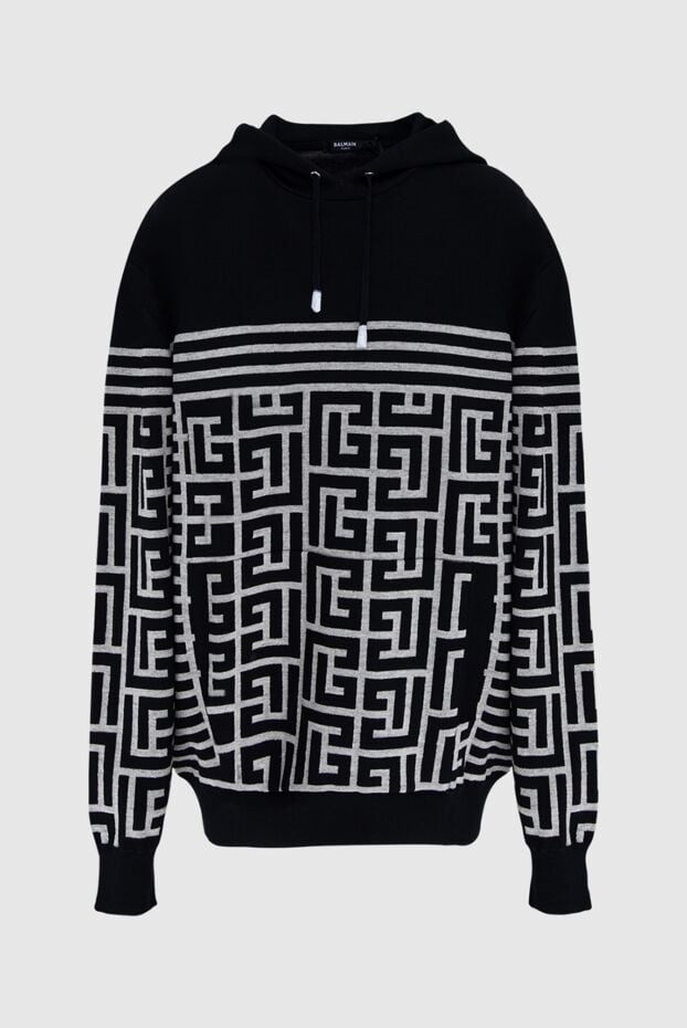 Balmain худи мужское из шерсти, льна и полиамида черный 173040 - фото 1