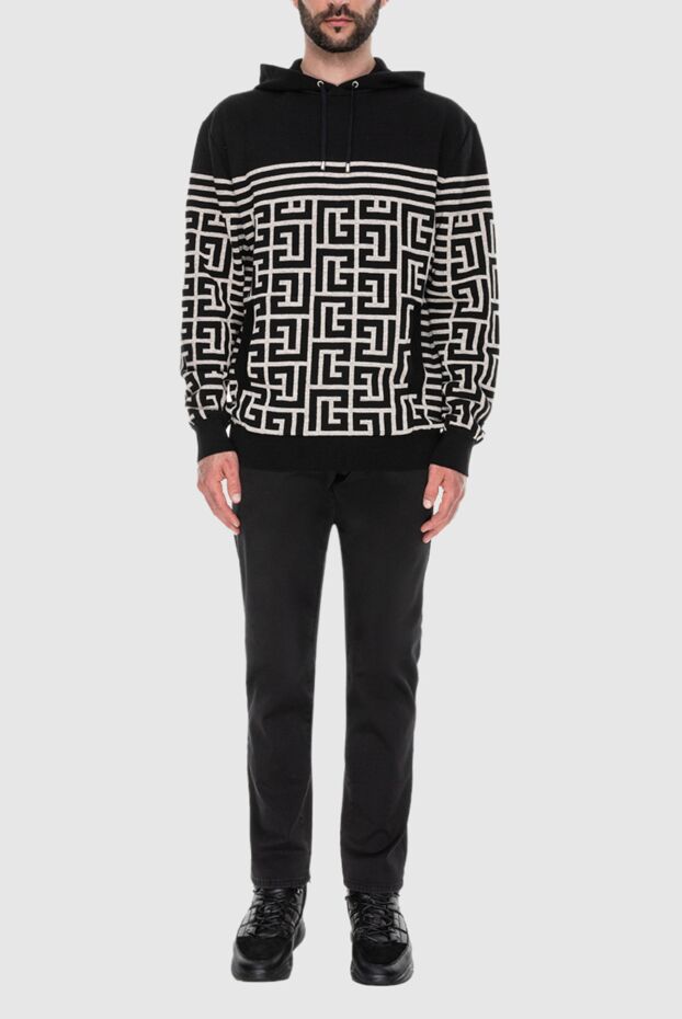 Balmain худи мужское из шерсти, льна и полиамида черный 173040 - фото 2