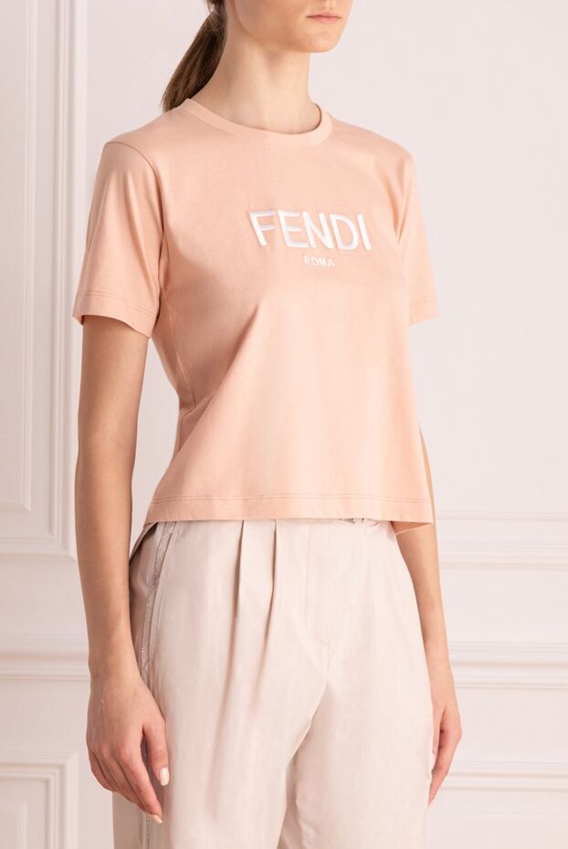 Fendi жұмсақ мақта матадан тігілген логотипі бар ұнтақ реңктегі негізгі футболка

 173054 - фото 3
