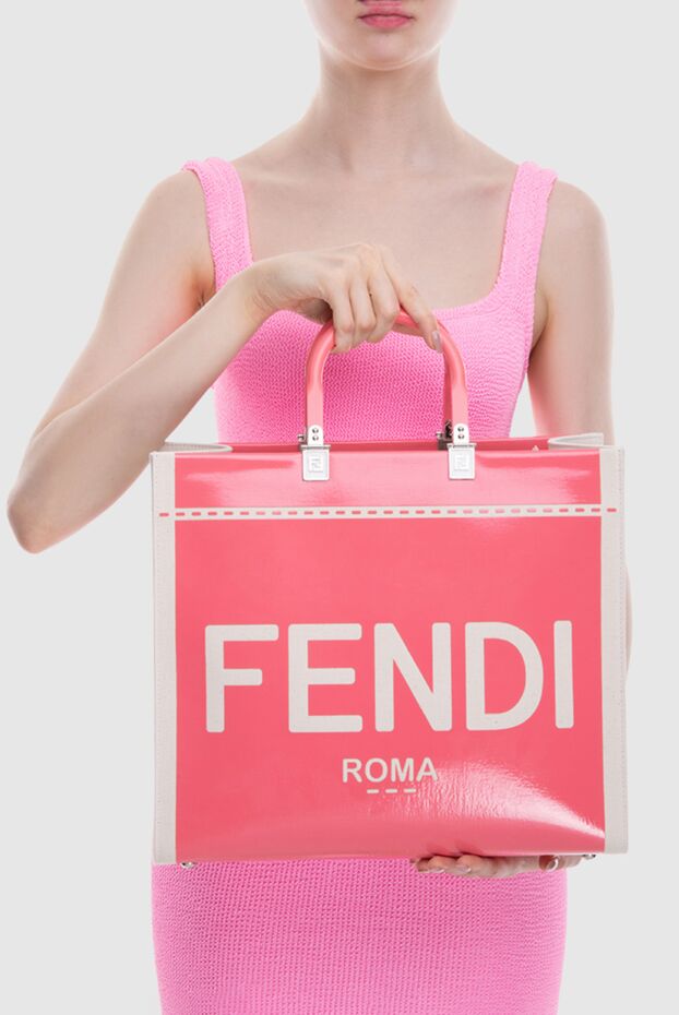 Fendi логотиппен безендірілген қызғылт тоқыма әйелдер сөмкесі 173055 - фото 2