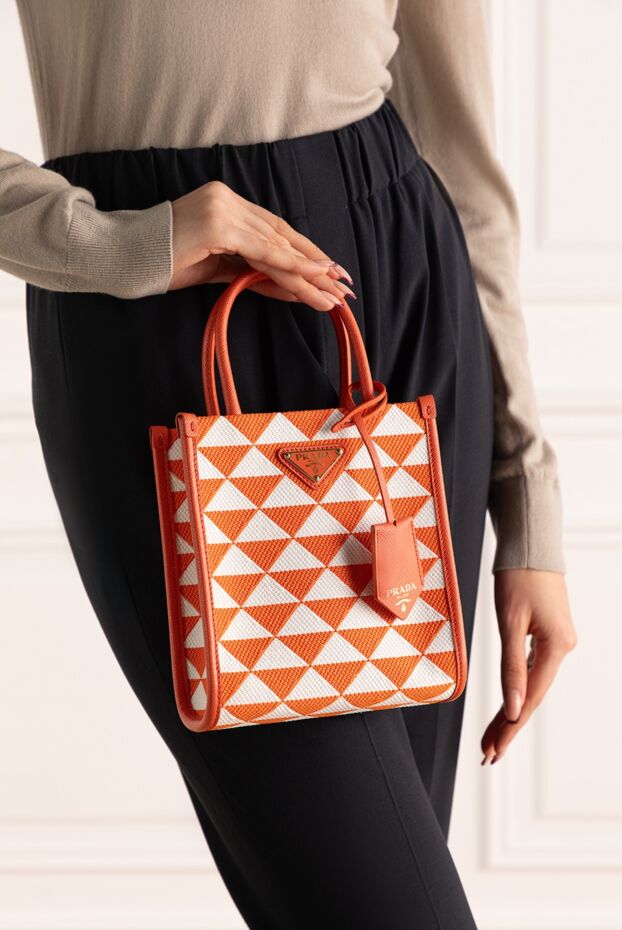 Prada әйелдер сөмкесі геометриялық үлгідегі ашық қызғылт сары 173108 - фото 2