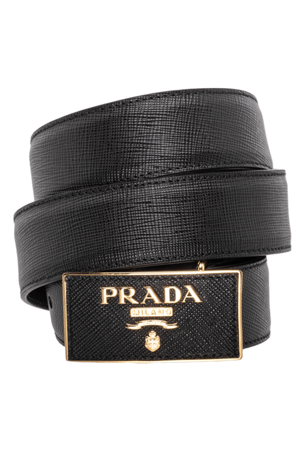 Prada ремень кожаный черный с логотипом и позолотой на пряжке женский 173117 - фото 1