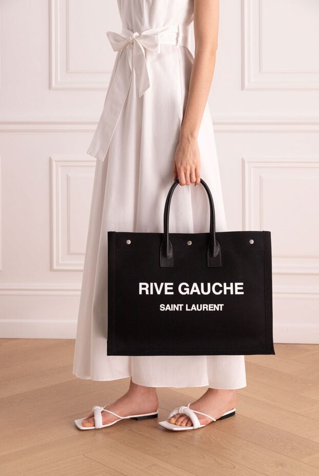 Saint Laurent ақ логотипі бар қара әйелдер сөмкесі 173121 - фото 2