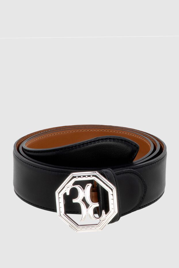 Billionaire black leather belt with contrast logo buckle for men 173230 - photo 1