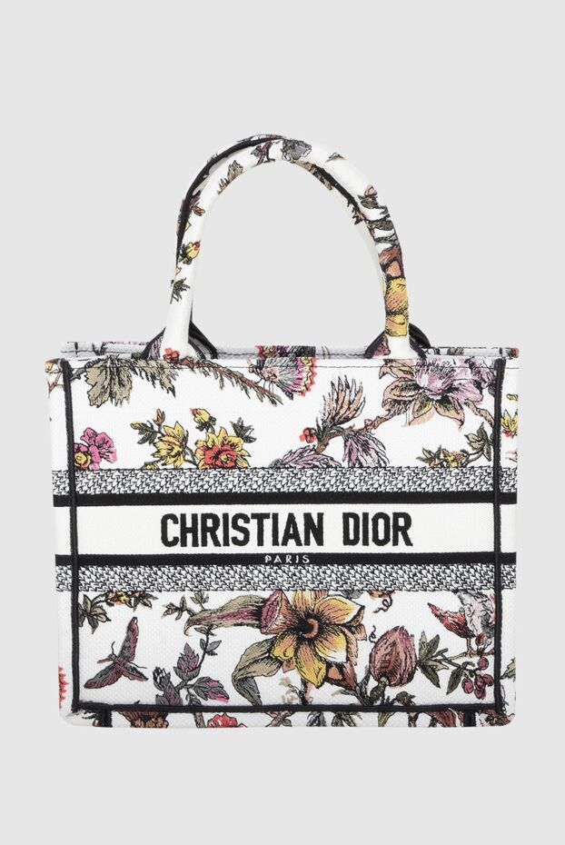 Dior сумка из текстиля женская белая в цветы из текстиля 173330 - фото 1