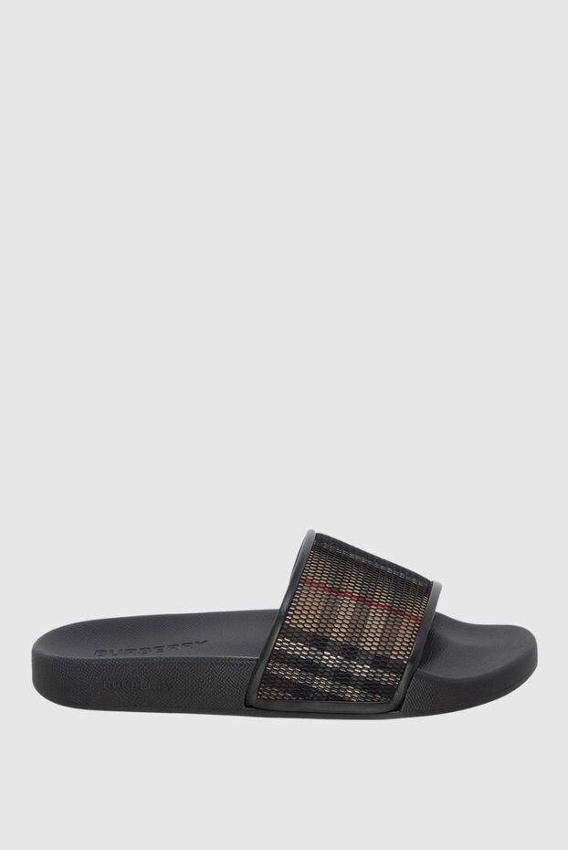 Burberry бежевый түсті кірістірумен ерлердің қара флип-флоптары 173362 - фото 1