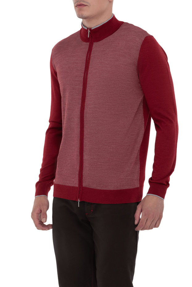 Cesare di Napoli жүннен және жібектен қызыл түсті ерлер кардиганы 173368 - фото 3