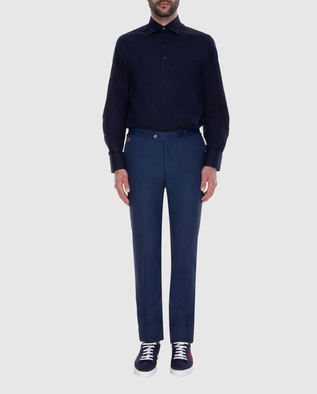Stefano Ricci classic men's blue woolen pants with a logo on the buttons 173509 - photo 2