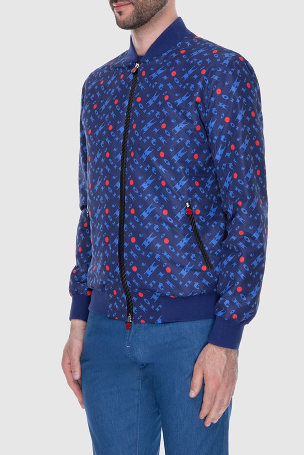 Kiton ерлерге арналған логотипті принті бар көк бомбер-күртеше 173597 - фото 3