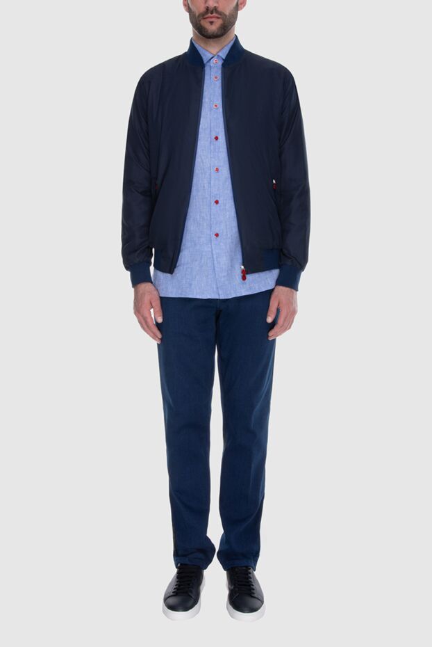 Men's blue bomber jacket with double zipper puller - photo 2