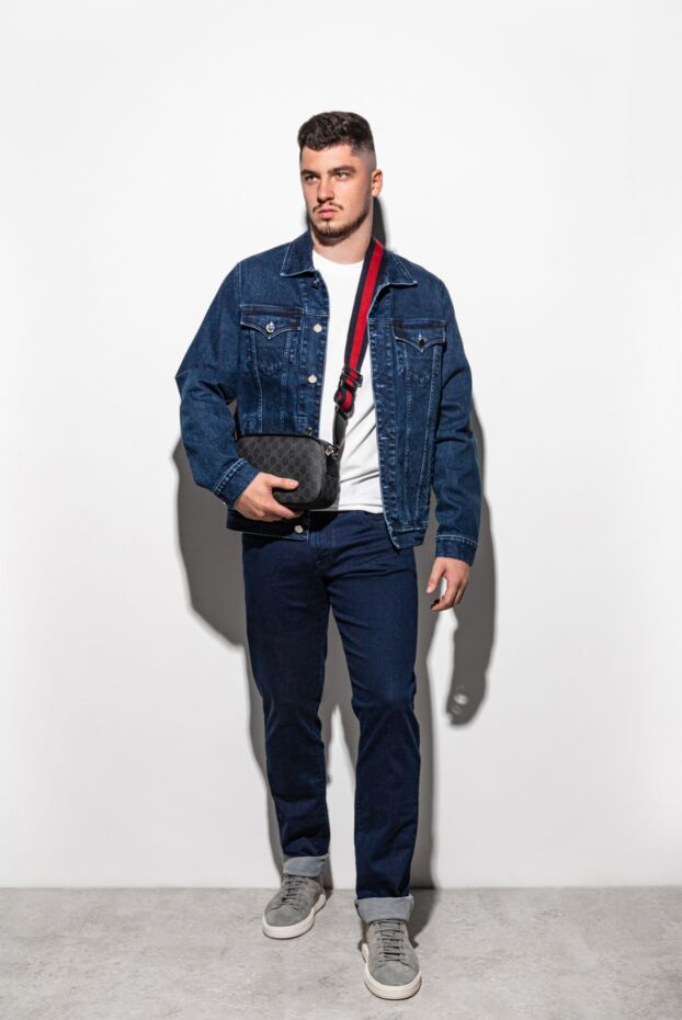 Men's blue denim trucker jacket with distressed effect - photo 2
