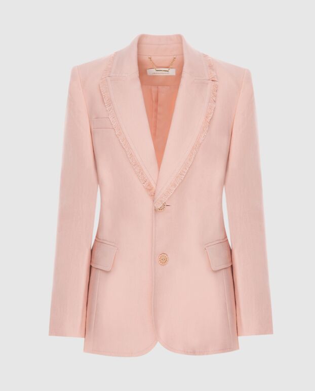 Women's beige linen jacket with raw edges on the lapels - photo 1