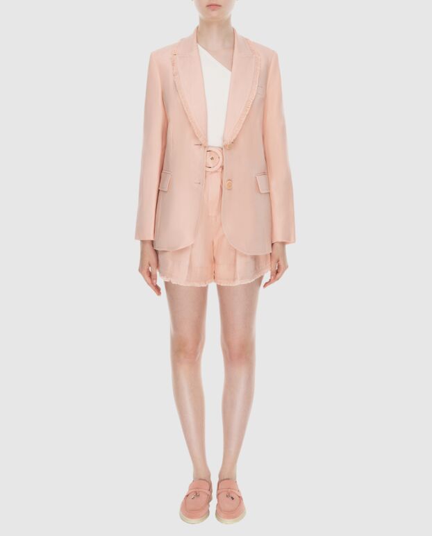Women's beige linen jacket with raw edges on the lapels - photo 2