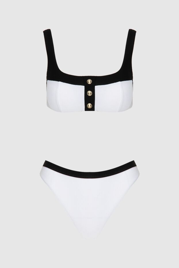 Balmain women's two-piece swimsuit white with black stripes and buttons 173745 - photo 1