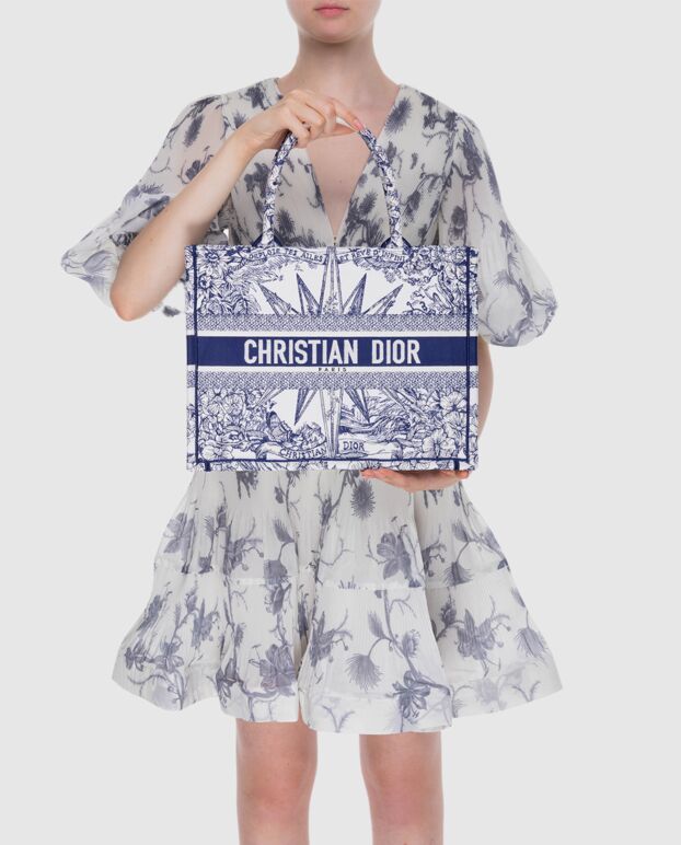 Dior гүлдері бар әйелдердің көк мақта сөмкесі 173829 - фото 3