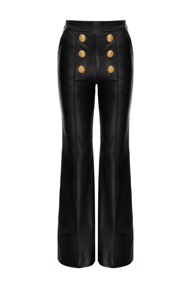 Balmain women's leather black pants with gilded buttons with lions 173859 - photo 1