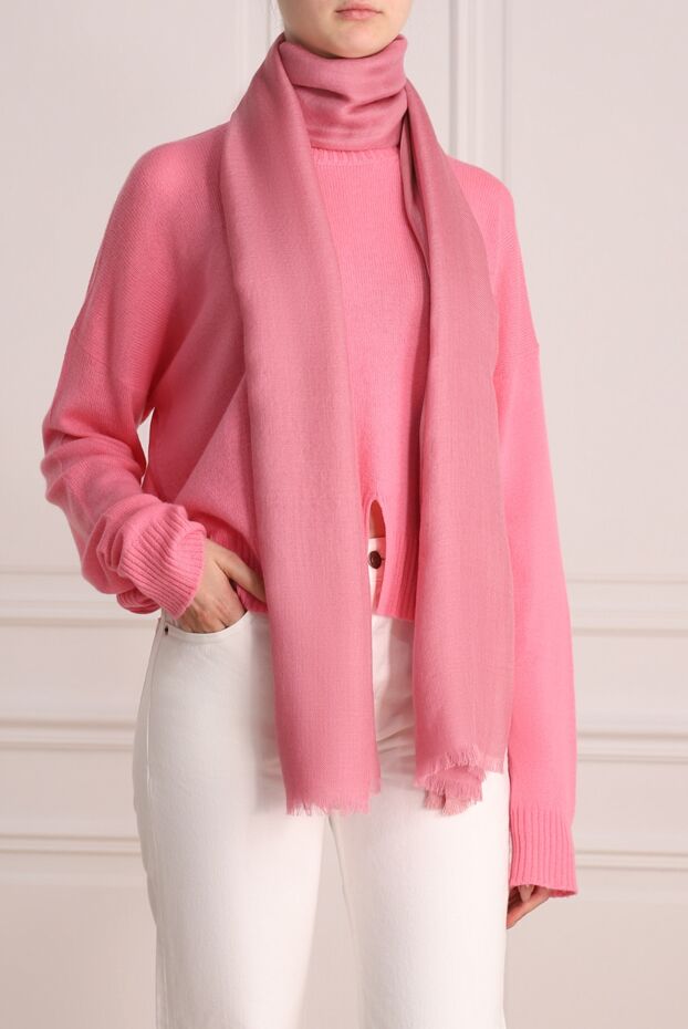 Loro Piana кішкене жиегі бар ұзын қызғылт әйелдер шарфы 173991 - фото 2