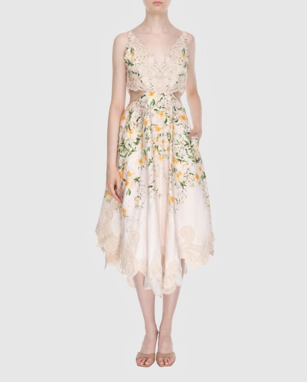 Zimmermann women's beige linen dress in floral print with lace 174042 - photo 2