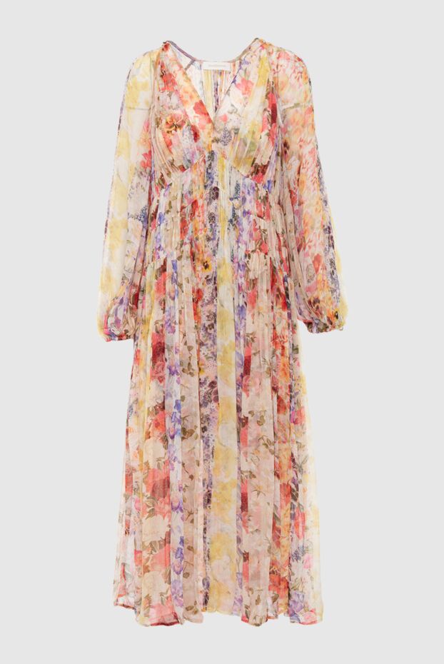 Beige women's dress with long sleeves and floral print - photo 1