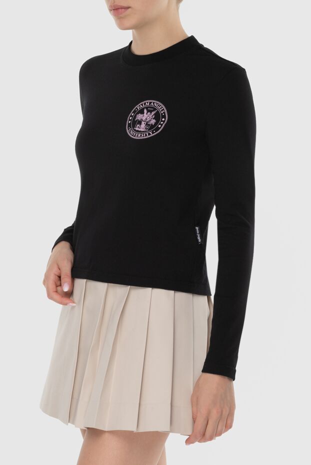 Palm Angels women's black cotton jumper with pink logo 174060 - photo 3