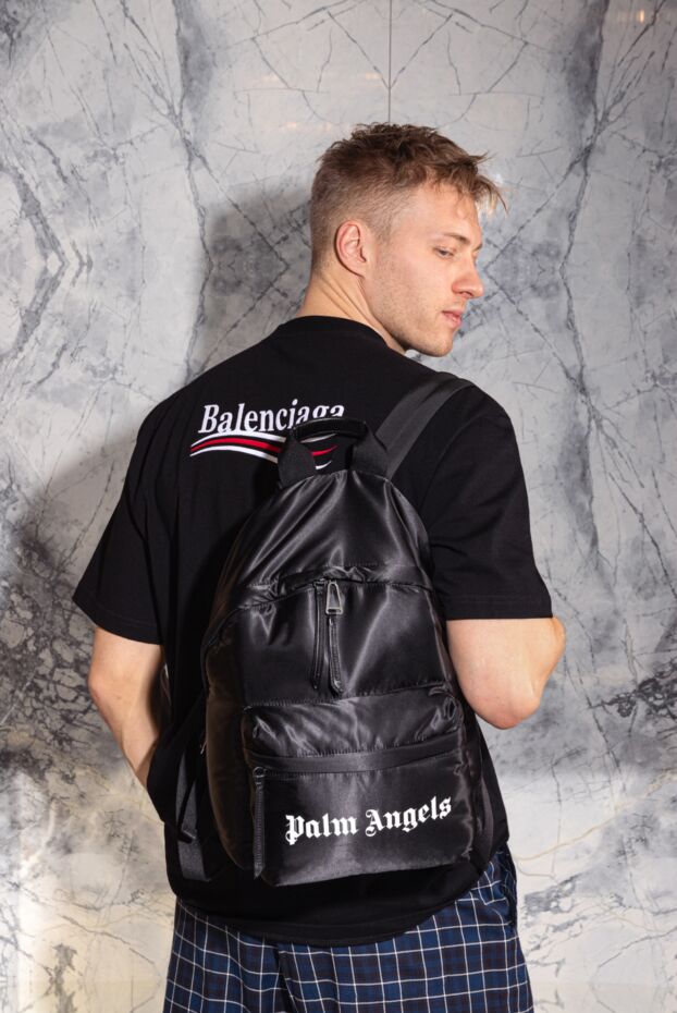 Palm Angels ақ логотипі бар ерлерге арналған қара рюкзак 174074 - фото 2