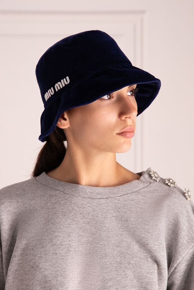Miu Miu ақ логотипі бар әйелдерге арналған қара мақта панамасы 174203 - фото 2