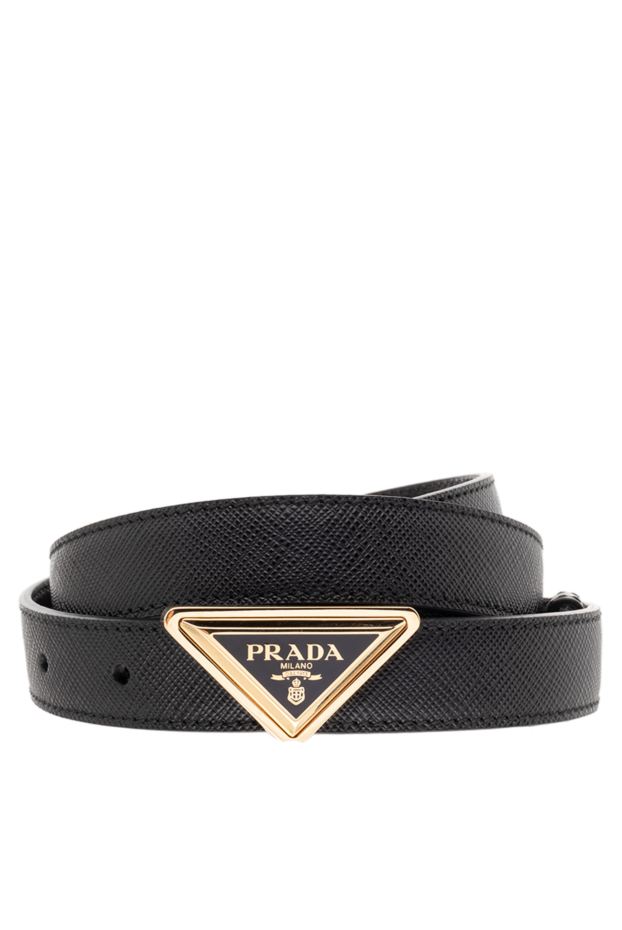 Prada үшбұрышты логотипті ілгегі бар әйелдер қара былғары белбеуі 174234 - фото 1