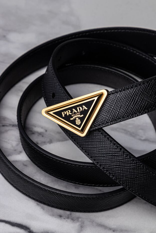 Prada үшбұрышты логотипті ілгегі бар әйелдер қара былғары белбеуі 174234 - фото 2