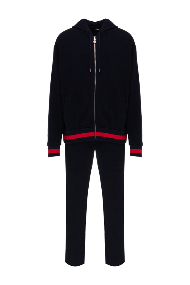 Kiton контрастты жолақтармен әрленген капюшоны бар қою көк спорттық костюм, ерлерге арналған 174258 - фото 1
