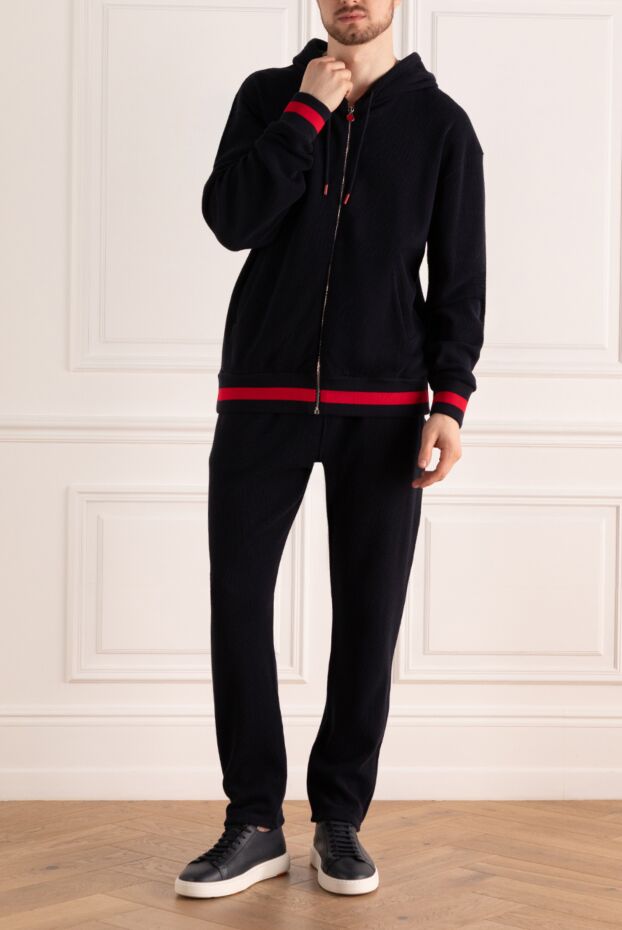Kiton контрастты жолақтармен әрленген капюшоны бар қою көк спорттық костюм, ерлерге арналған 174258 - фото 2