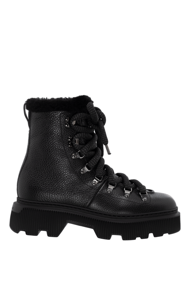 Santoni black leather hiker boots lined with fur women's 174310 - photo 1