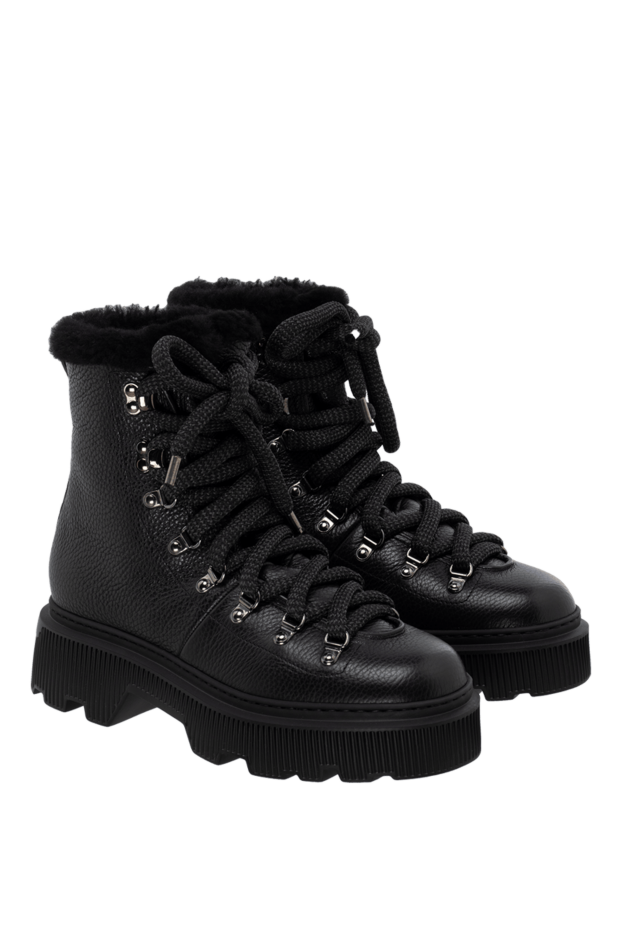 Santoni black leather hiker boots lined with fur women's 174310 - photo 3