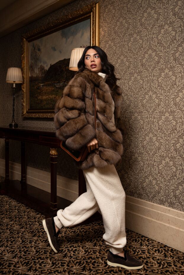 Santoni күдері және аң терісінен жасалған қоңыр әйелдер қоңыр 174318 - фото 2