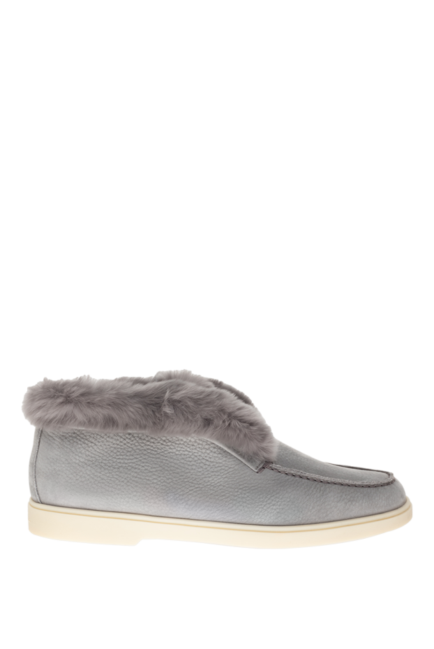 Insulated women's leather moccasins with inner fur in gray
- photo 1