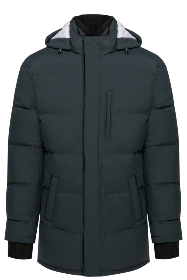 Men's down jacket green with detachable hood - photo 1