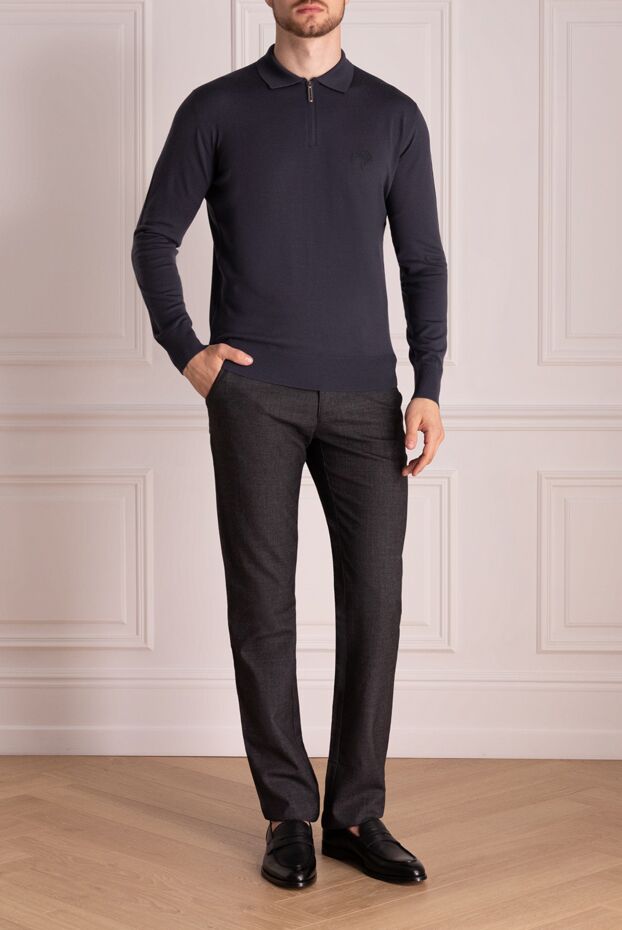 Stefano Ricci поло мужское серое шерстяное с вышитым логотипом 174357 - фото 2