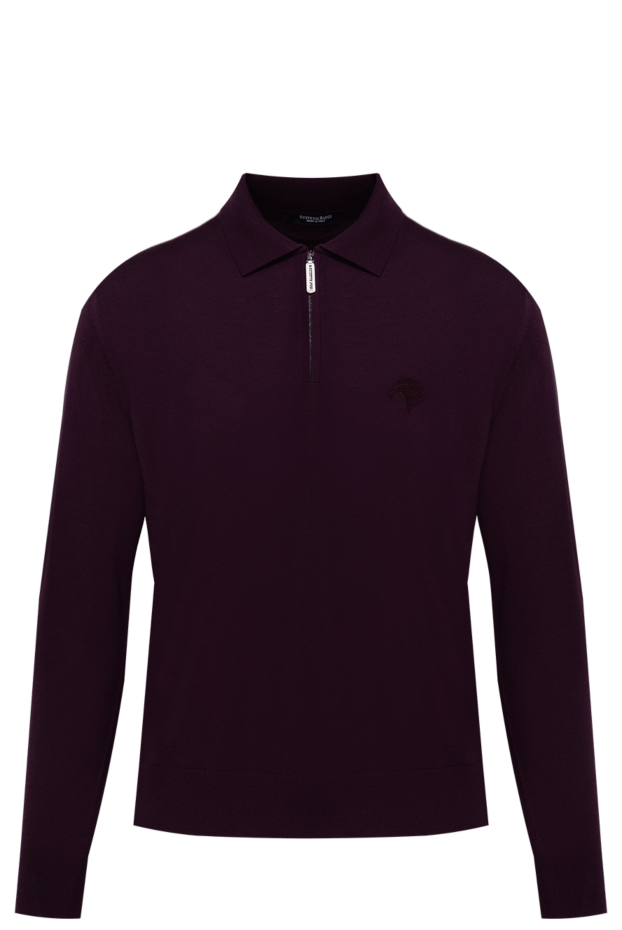 Men's burgundy wool polo shirt with an embroidered logo and a zipper - photo 1