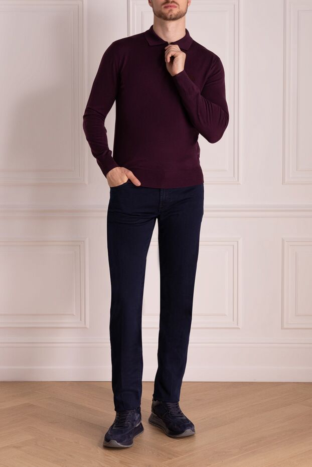 Men's burgundy wool polo shirt with an embroidered logo and a zipper - photo 2