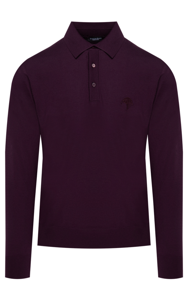 Men's burgundy wool polo shirt with an embroidered logo on three buttons - photo 1