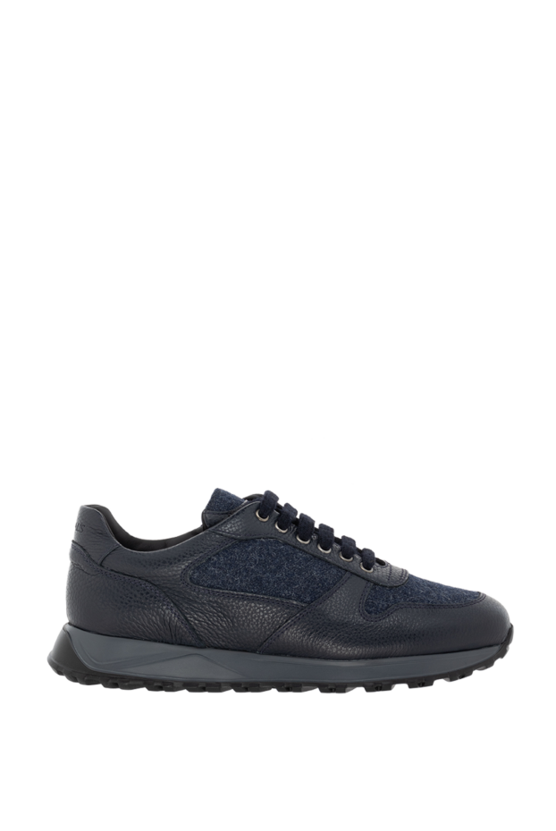 Doucal`s blue leather and wool sneakers for men 174403 - photo 1