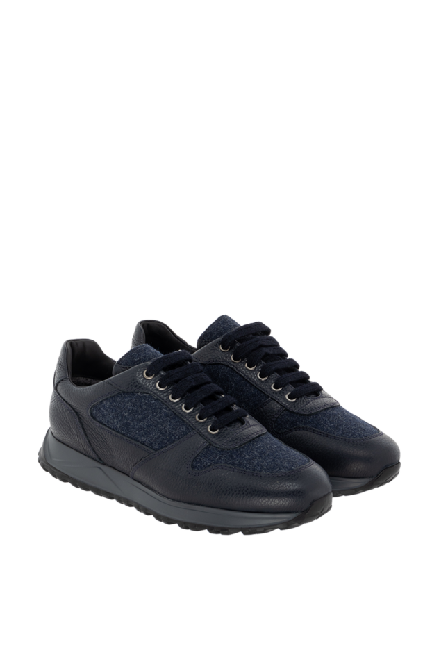Doucal`s blue leather and wool sneakers for men 174403 - photo 3