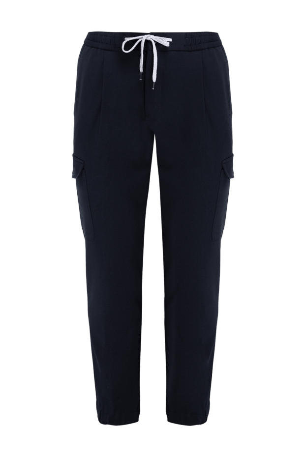 PT01 (Pantaloni Torino) темно-синие брюки-карго с эластичным поясом на шнурке и манжетами 174439 - фото 1