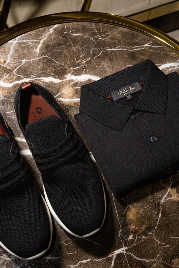 Loro Piana классическое мужское поло из тонкой шерсти с длинным рукавом в чёрном цвете 174477 - фото 2